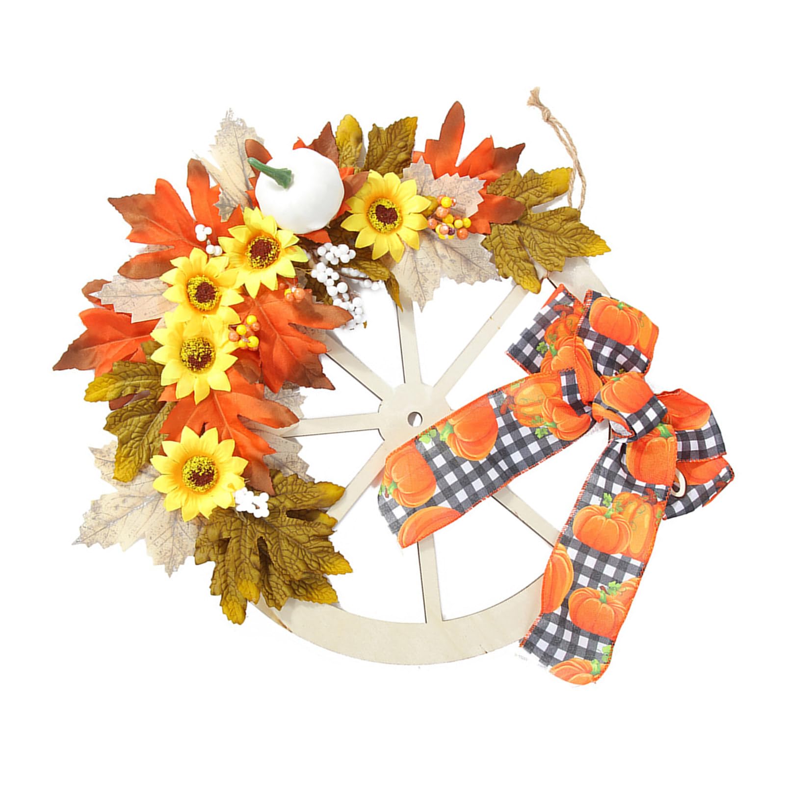 Kalttoy Autumn Wreath with Wheel Thanksgiving Wreath Artificial Pumpkins Flower for Front Door Outdoor and Indoor Harvest Decorations