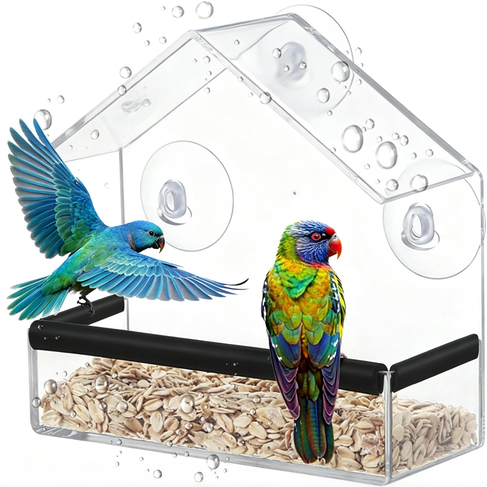 Window Bird Feeder with 3 Strong Suction Cups, Clear Acrylic Window Mounted Bird Feeder for Outside Windows, Weatherproof Bird Feeder for Small Wild Birds, Ideal for Garden Bird Watching