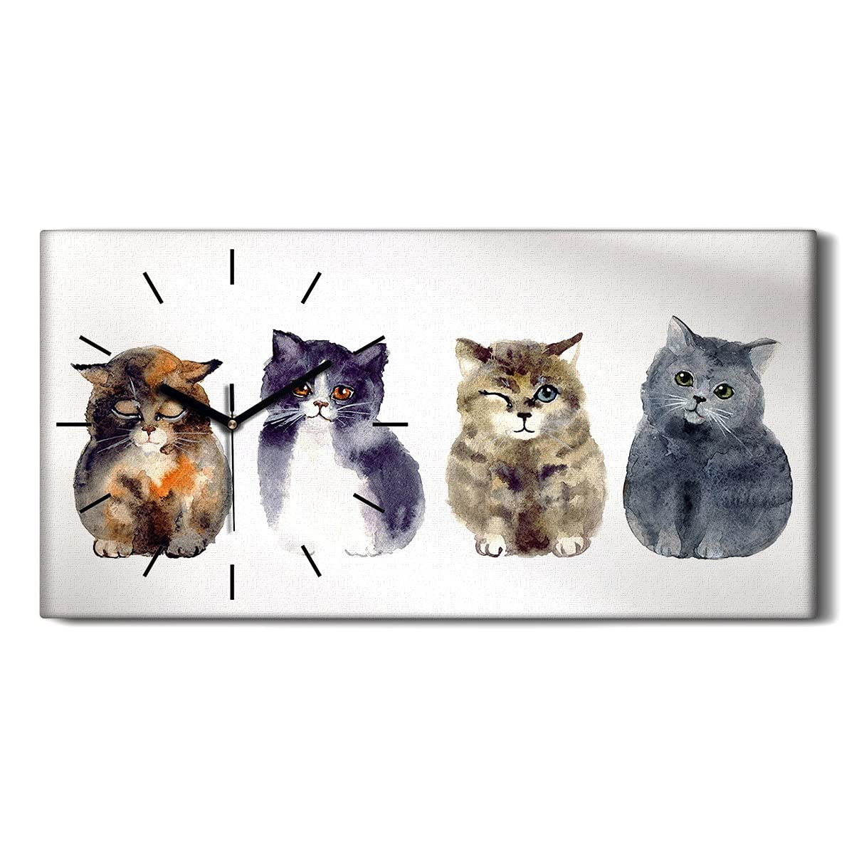 Horloge sur Toile Salon et Chambre - Décoration Murale Moderne Animaux Chats 60x30