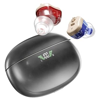 Hearing Aids for Seniors, 16 Channels Rechargeable Hearing Aid, Intelligent Noise Cancellation for Clear Sound Super-Mini Invisible Design, Replaceable Earplugs Hearing Amplifier, Blue&Red