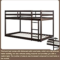 Vista 4 de Harper & Bright Designs Literas bajas, tamaño individual sobre individual, marco de litera de madera con escalera de barandilla de seguridad