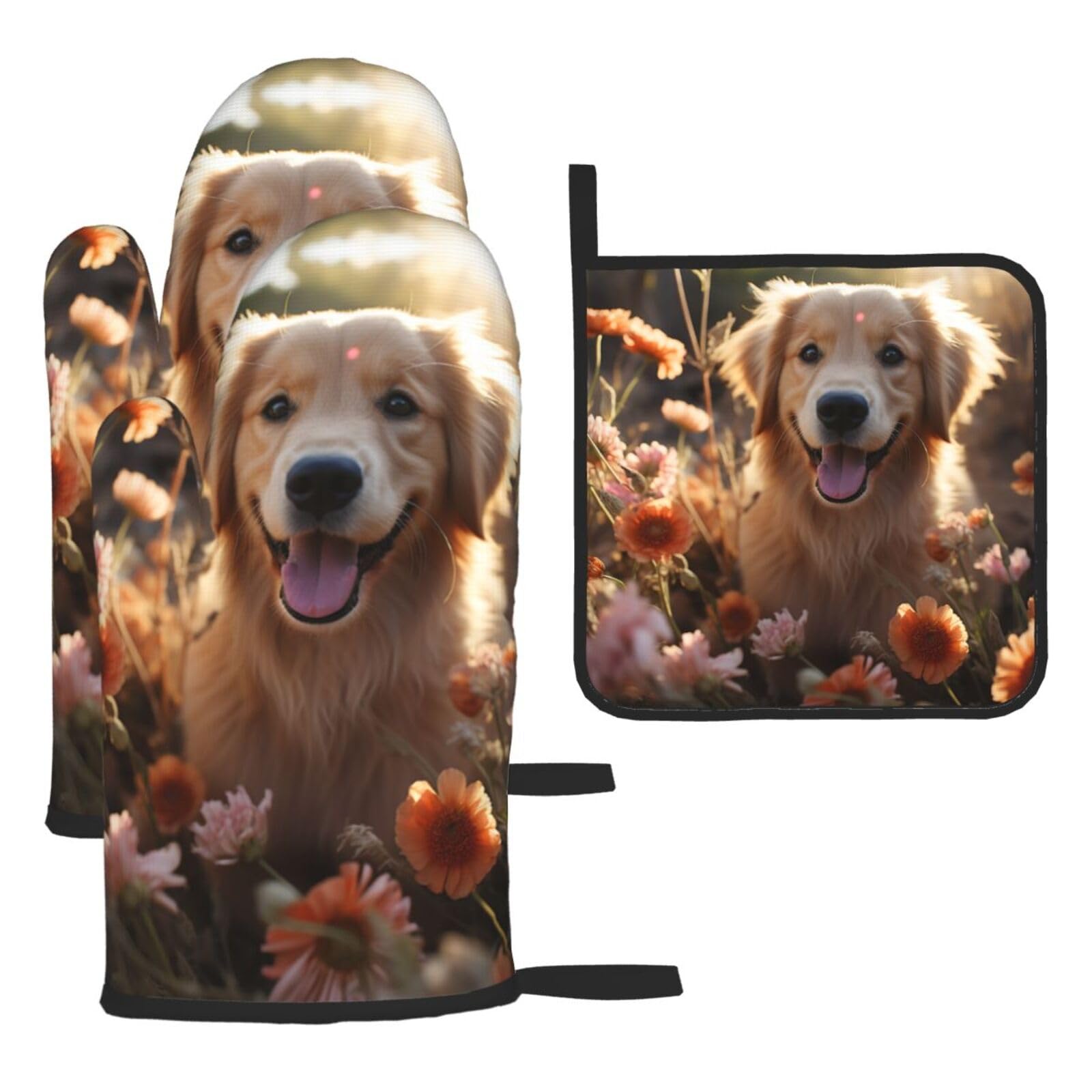 Maniques Golden Retriever et fleurs pour réussir toutes vos pâtisseries