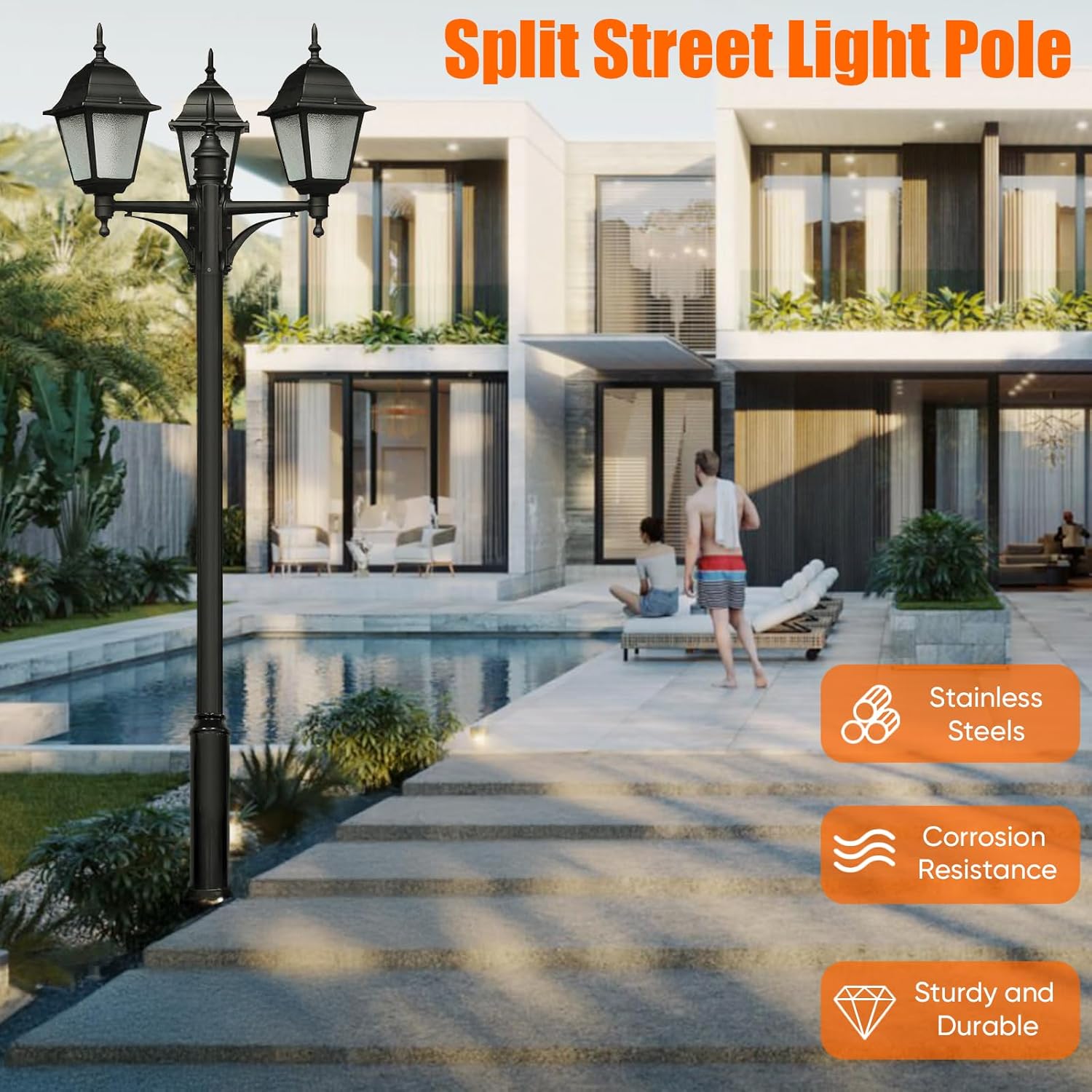 16FT Tall Street Light Pole - Outdoor Galvanized Metal Lamp Post with Mounting Rebar Cage & 4 Expansion Screws, Ideal for Street, Parking Lot, Courtyard, and Yard Lighting (16 FT, 76mm/114mm)