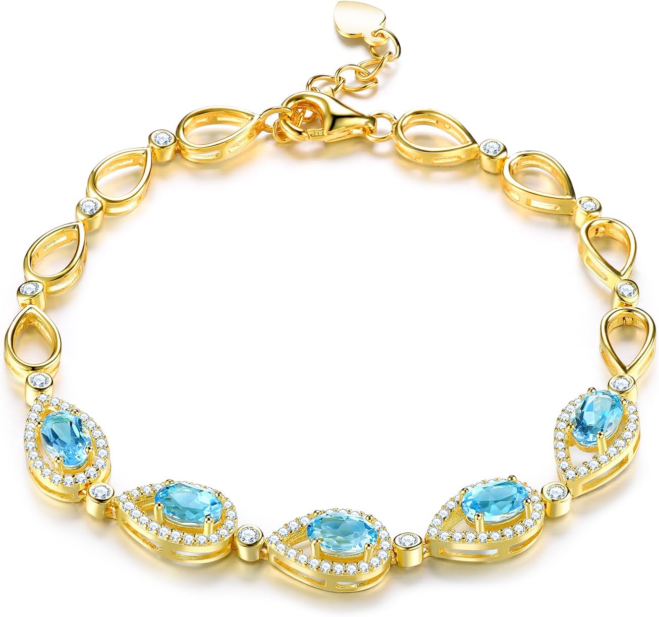 Gemstone Bracelets for Women Solid 925 Sterling Silver Setting Natural Birthstone Adjustable Link Bracelet Cubic Zirconia 18K Gold Rhodium Plated Fine Jewelry for Her