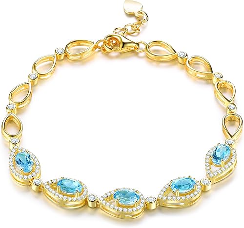 Pulseras de piedras preciosas para mujer, plata de ley 925 maciza, piedra natal natural, pulsera de eslabones ajustables, circonita cúbica, oro de