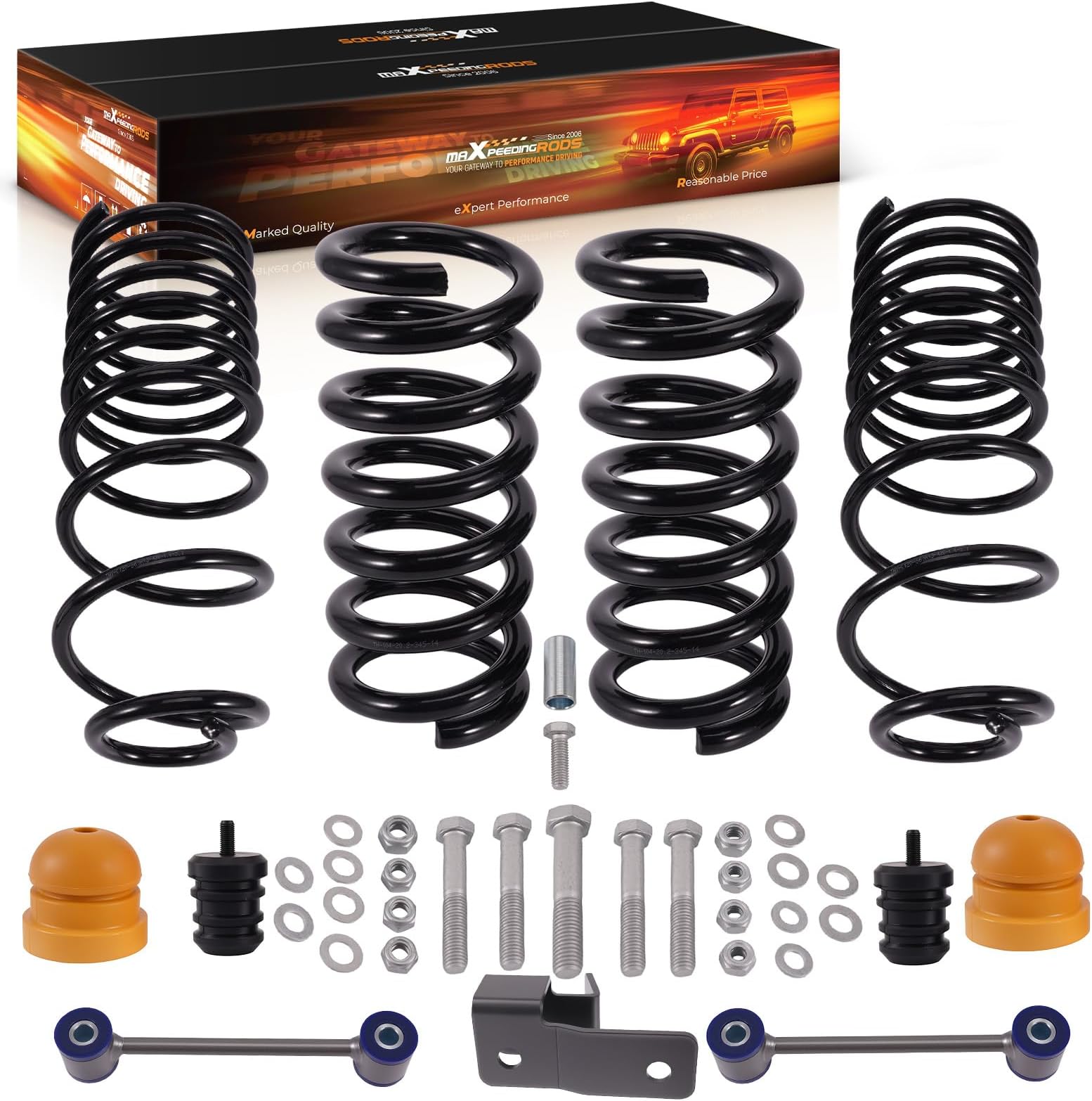 maXpeedingrods 2” Front & 4” Rear Lowering Spring Kit for Dodge Ram Standard Cab 2WD 2009-2024, Drop Coils Kit, Sway Bar End Links w/Bump Stops, Track Bar Bracket