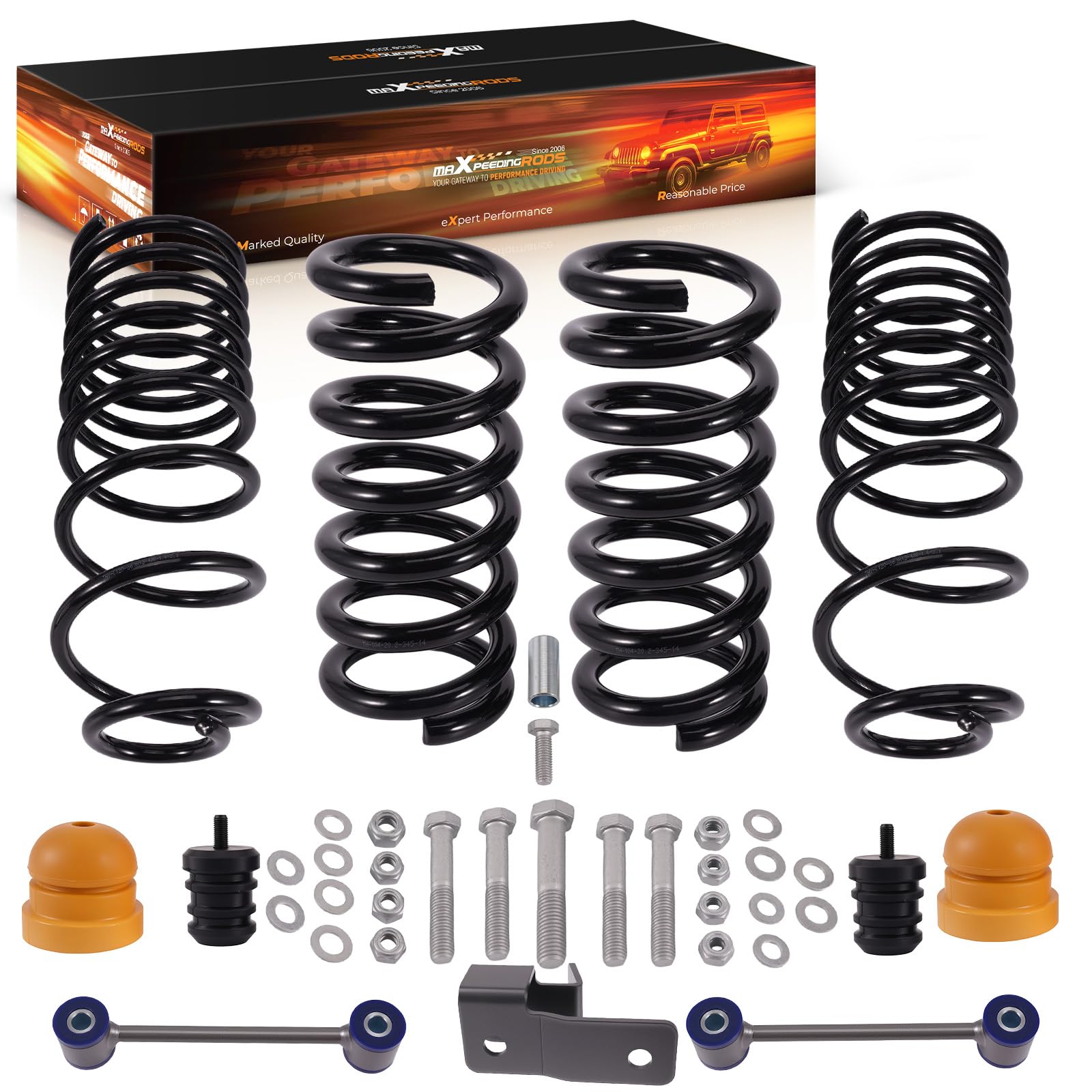 maXpeedingrods 2” Front & 4” Rear Lowering Spring Kit for Dodge Ram Standard Cab 2WD 2009-2024, Drop Coils Kit, Sway Bar End Links w/Bump Stops, Track Bar Bracket