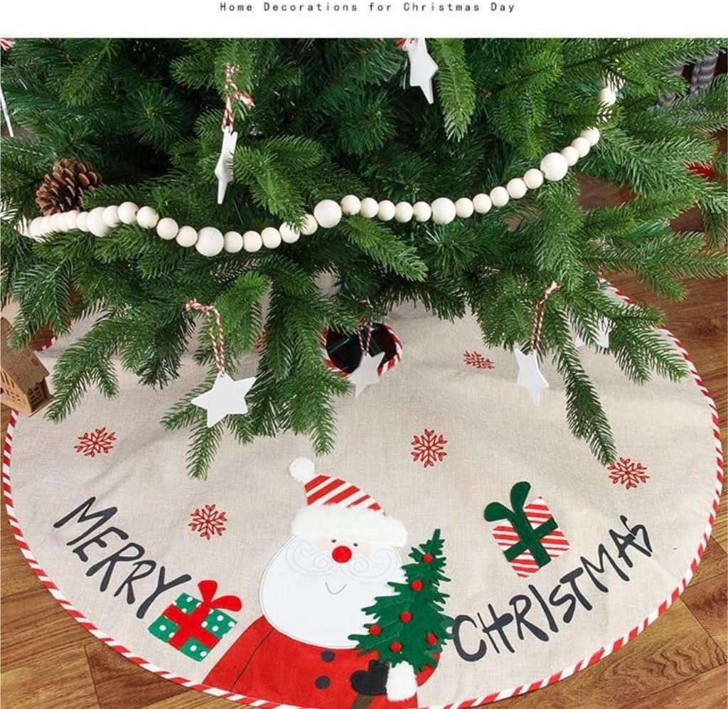 Tree Skirt Christmas Christmas Tree Skirt Decoration Snowman Old Man Linen Embroidery Decoration Tree Apron Christmas Tree Skirt Christmas Tree Skirts(A)