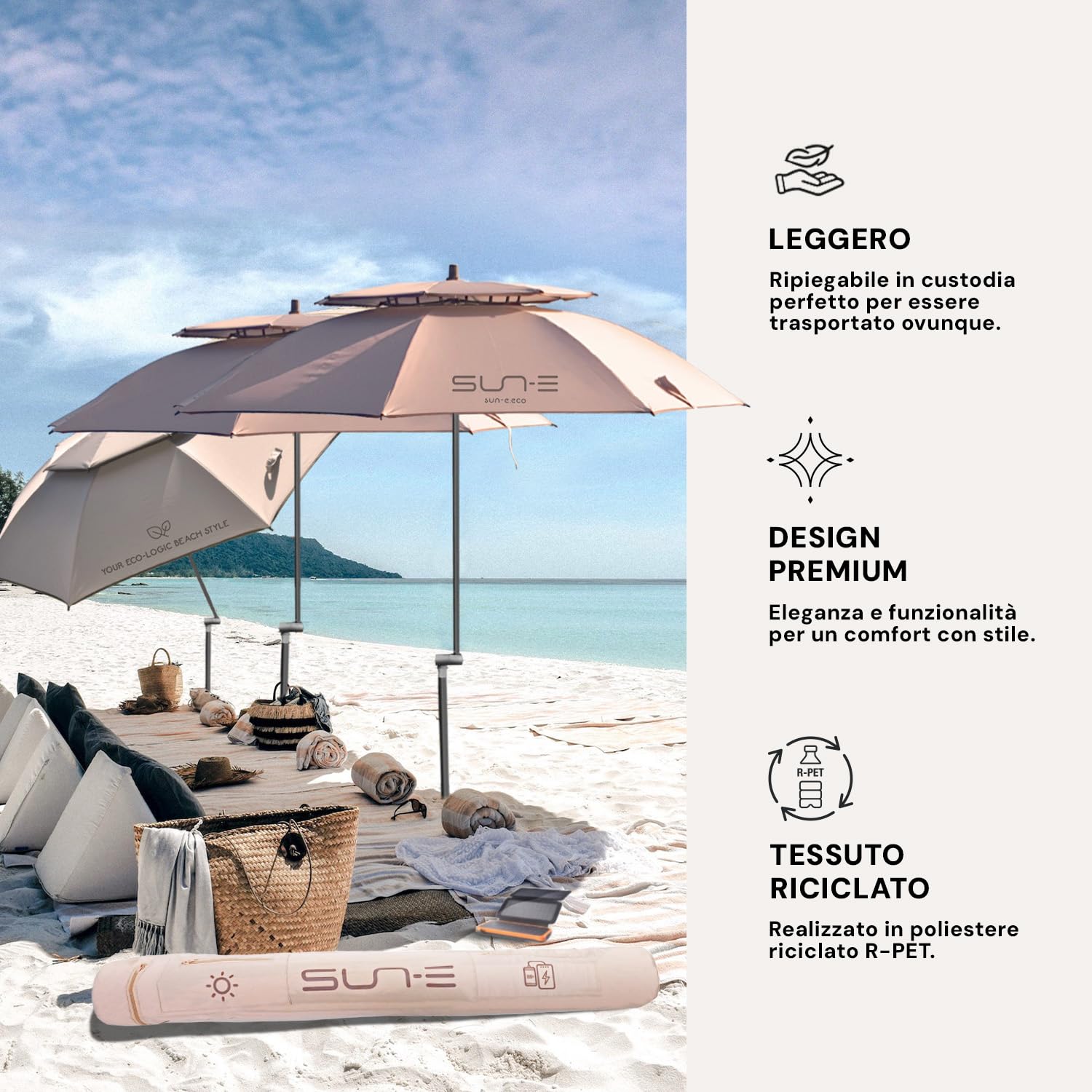 PERLETTI Ombrellone da Spiaggia Giardino Antivento Inclinabile - Ombrello Parasole da Balcone Esterno - Portatile Leggero con Trivella Protezione UV - Ombrellone Mare Grande - Diametro 165 cm
