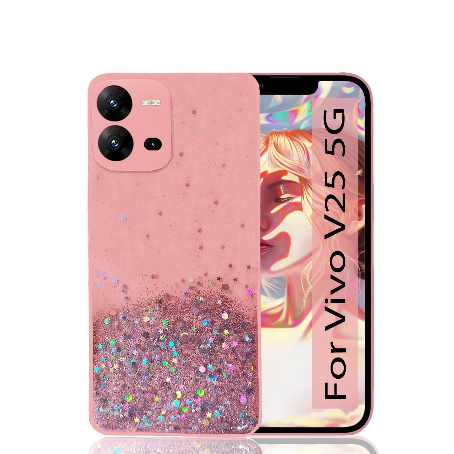 KC Back Cover for Vivo V25 5G - Starry Dry Fixed Non Moving Sparkling Bling Shining Glitter Stars Silicone Soft Camera Protection Case (Pink) (B0CH58LLDK) Amazon Price History, Amazon Price Tracker