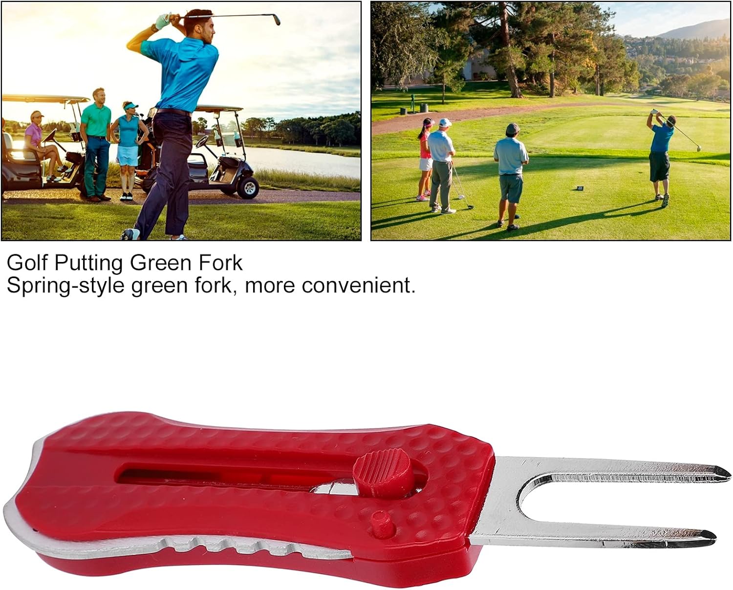 review 1 Pieces PE Plastic &Stainless Steel Fork Foldable Golf Divot Tool with Pop-up Button & Magnetic Ball Marker (Red,Blue)