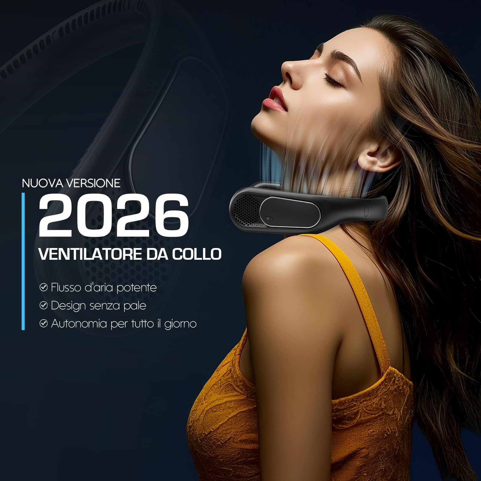Ventilatore da Collo 6000mAh, Ventilatore Collo Senza Pale Portatile, 4 Velocità, Ricaricabile USB, Lunga Autonomia, per Viaggio, Ufficio ed Esterno (Nero antracite)