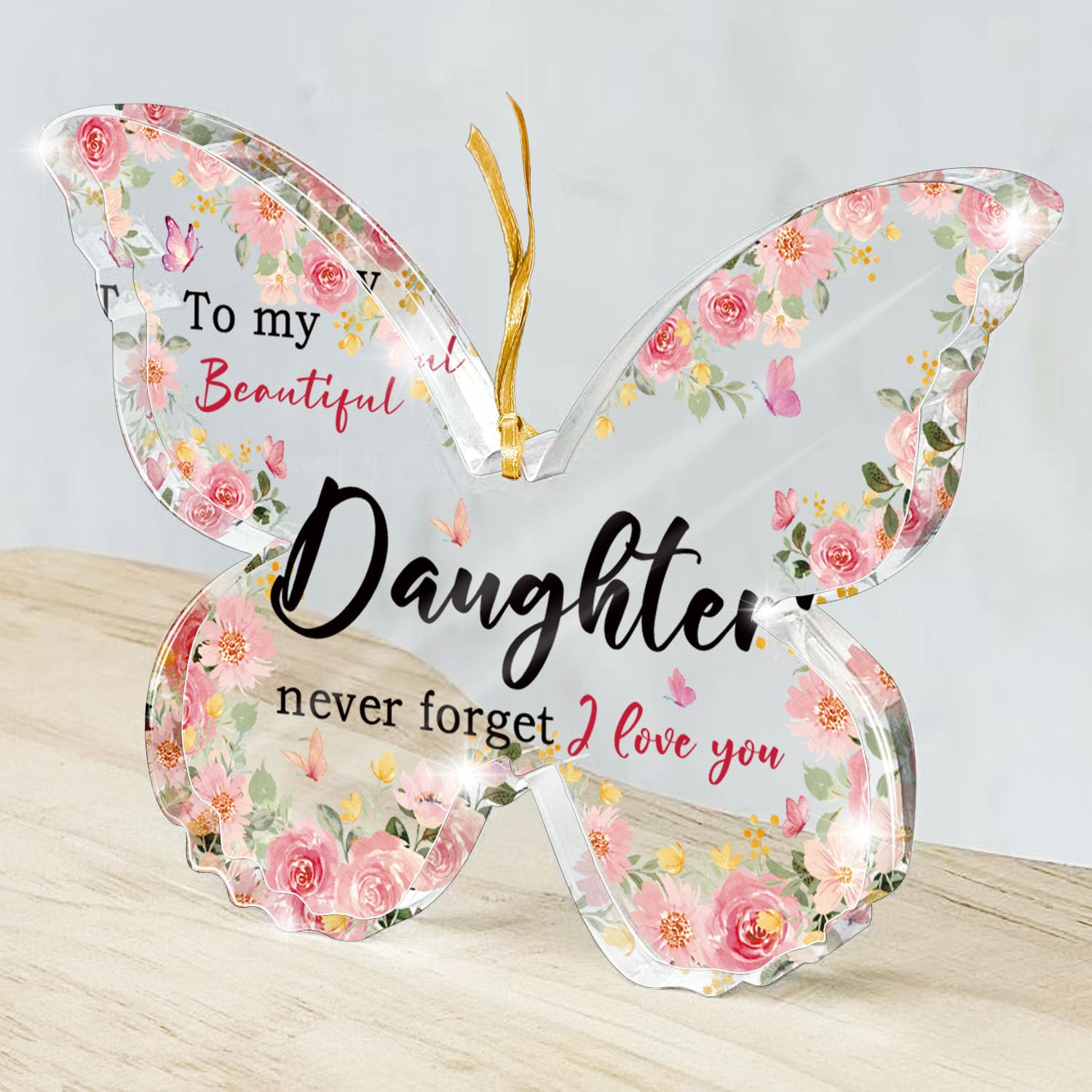 Daughter Keepsake, Pink Butterfly Acrylic Plaque, Suitable for Graduation/Birthday/Christmas, Sincere Gift Box 3.1x2.1 inches