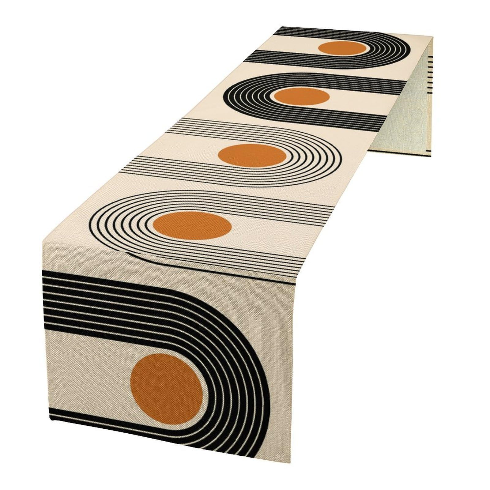 Abstract Mid Century Table Runner Sun Rainbow Geometric Arch Minimalisted Modern Aesthetic Summer Seasonal Dinner Runner for Farmhouse Home Kitchen Holiday Party Decor 13x60in