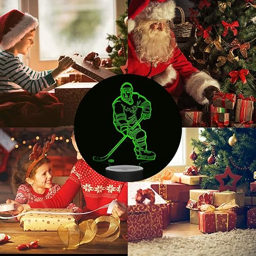 Miniatura 2 de Ticent Luz nocturna de jugador de hockey, lámpara 3D de hockey, luces de iluminación para niños, 7 LED que cambian de color, lámparas de escritorio,