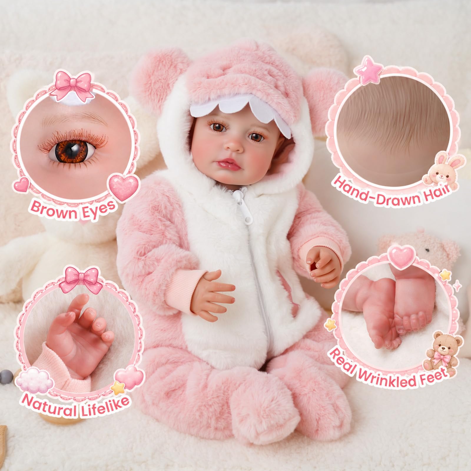 BABESIDE Bambole Reborn Bambina 50cm Arti in Vinile Realistici Bambole