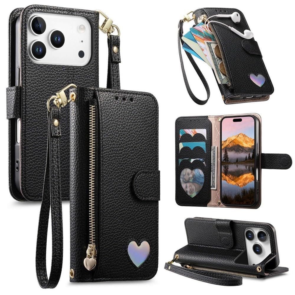 Étui portefeuille iPhone 14 Plus en cuir de style clapet noir - 7
