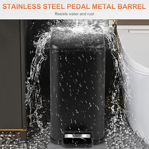 Miniatura 27 de PayLessHere Cubo de basura delgado de 1.3 galones con tapa, pequeño cubo de basura negro de acero inoxidable con cubo interior extraíble