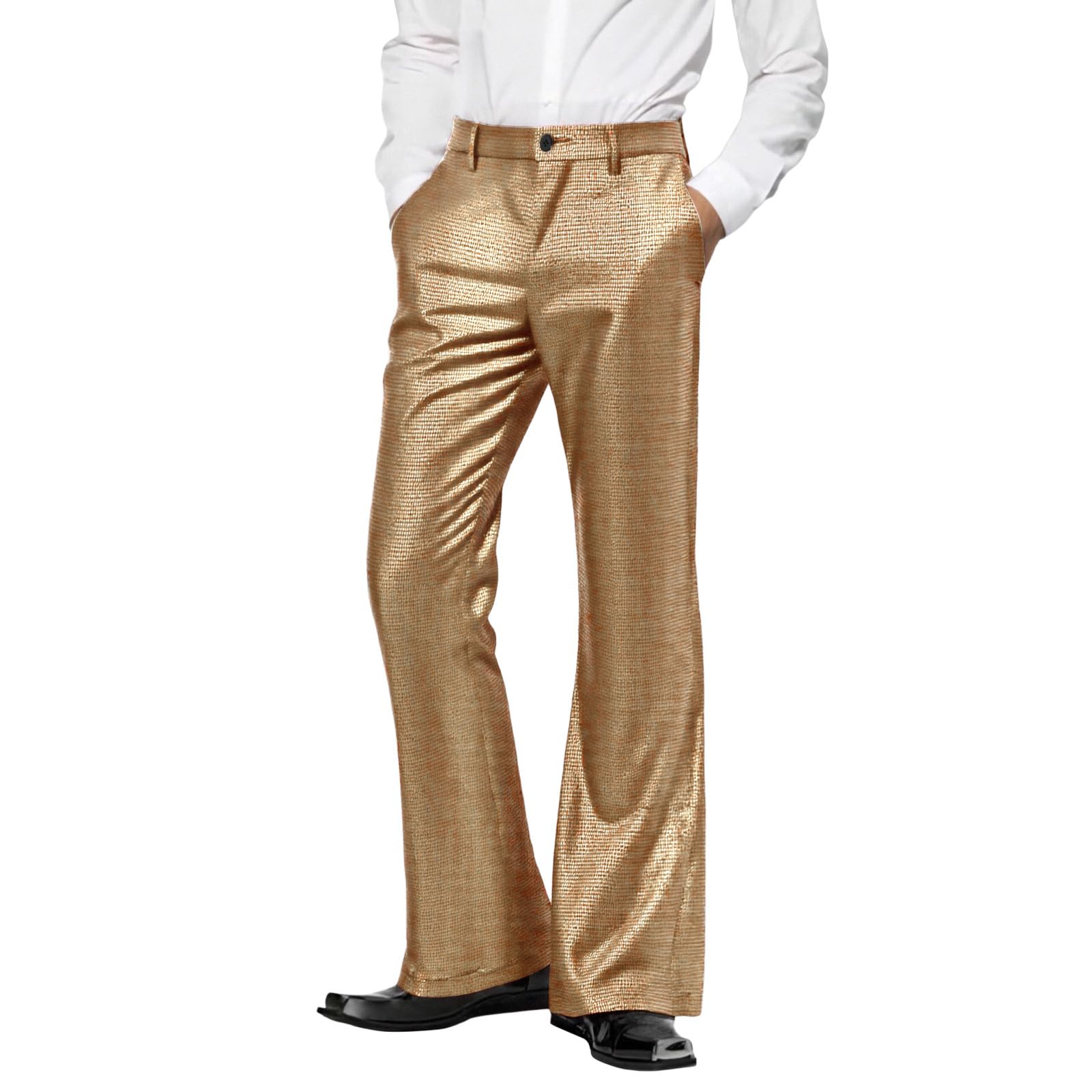 Schlaghose Herren 70Er Jahre Outfit Glitzer Hippie Disco Kostüm Ausgestellte Hose Jazzhose Festliche Tanzhose Nachtclubhose Paillettenhose Eisseide Anzughose Retro Pants