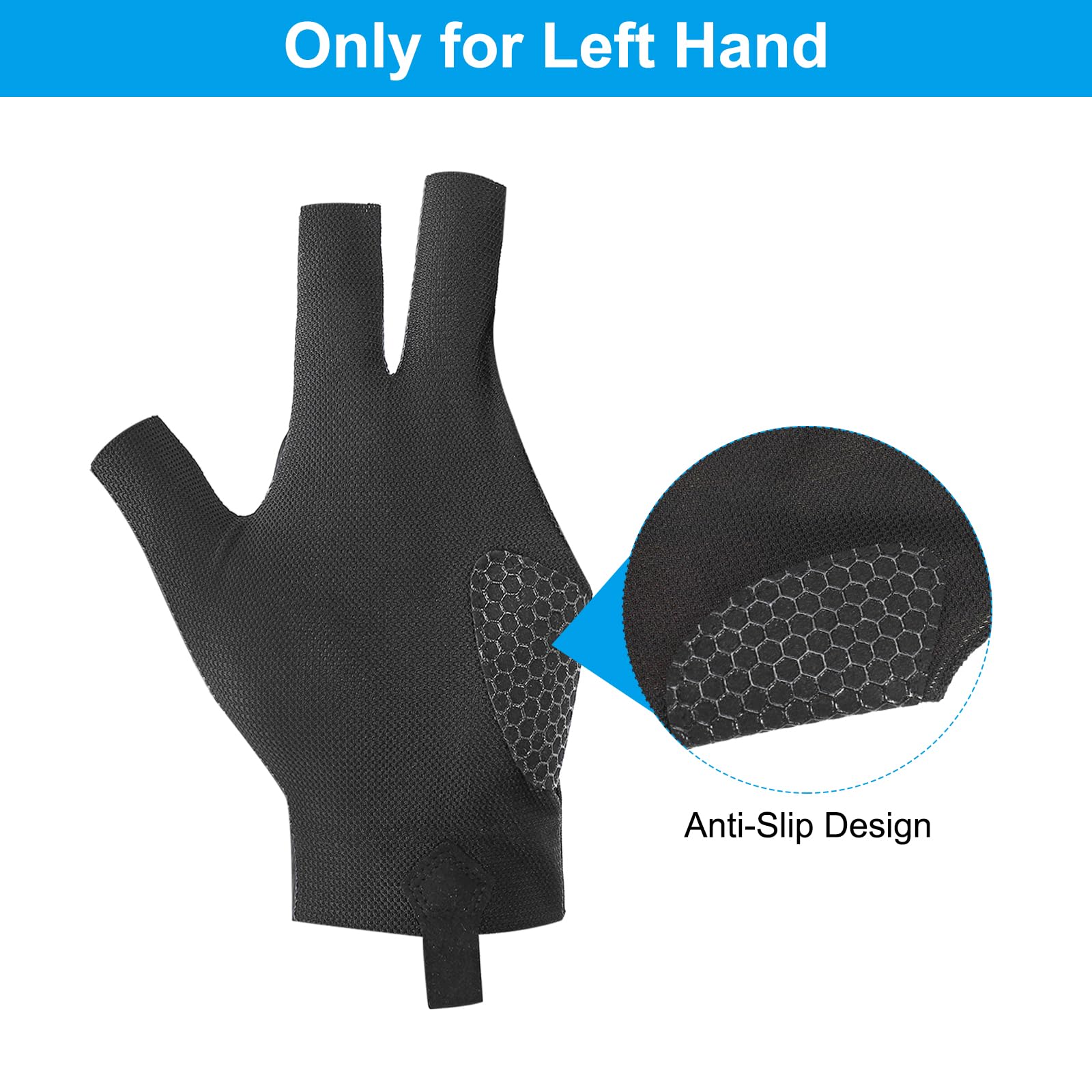 PATIKIL 3 Finger Pool Glove Left Hand, 2 Pcs Billiard Gloves Pool Cue Accessories for Shooter Carom Pool Snooker Cue Sport Grey - Image 3