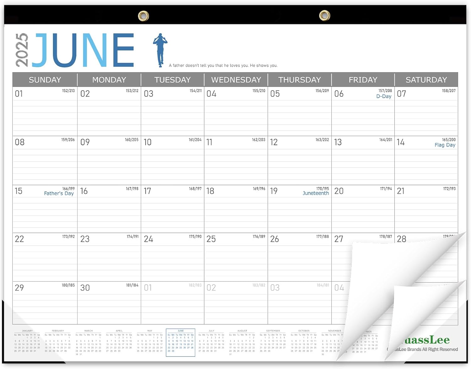 GuassLee 2025-2026 Desk Calendar - 19 Months 17 x 22 Inches Large Academic Monthly Calendar from Jun. 2025 to Dec. 2026 with Hanging Rope, Julian Dates and Large Ruled Blocks for Home School Office Gold