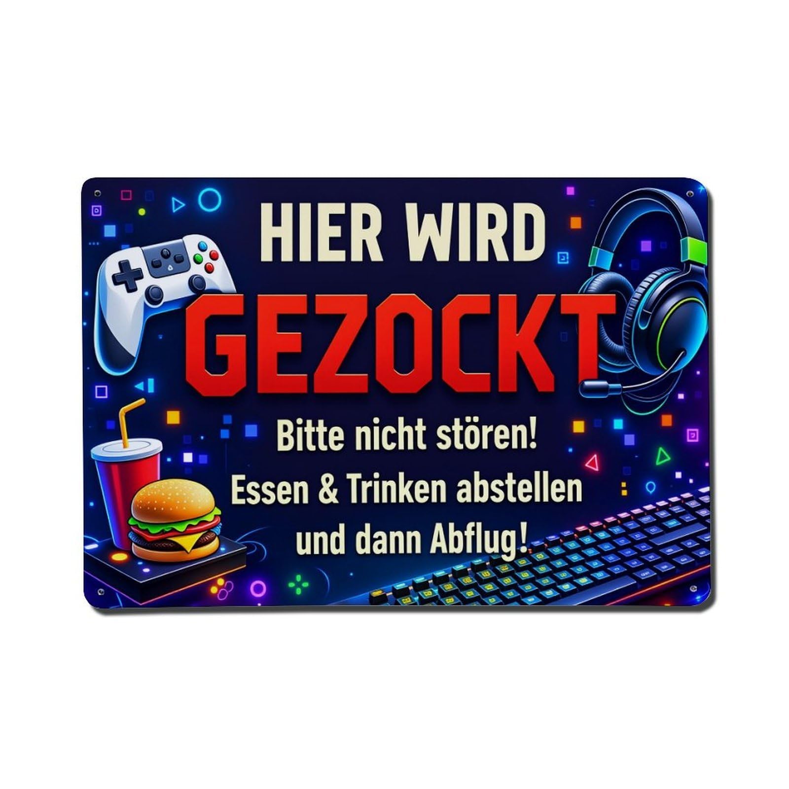 Gaming Controller Headset Burger Drink Keyboard Vintage Tin Sign Retro Metal Wall Decor Metal Poster, Home Bar Garage Farmhouse Cafe Wall Art Decoration 8x12Inches