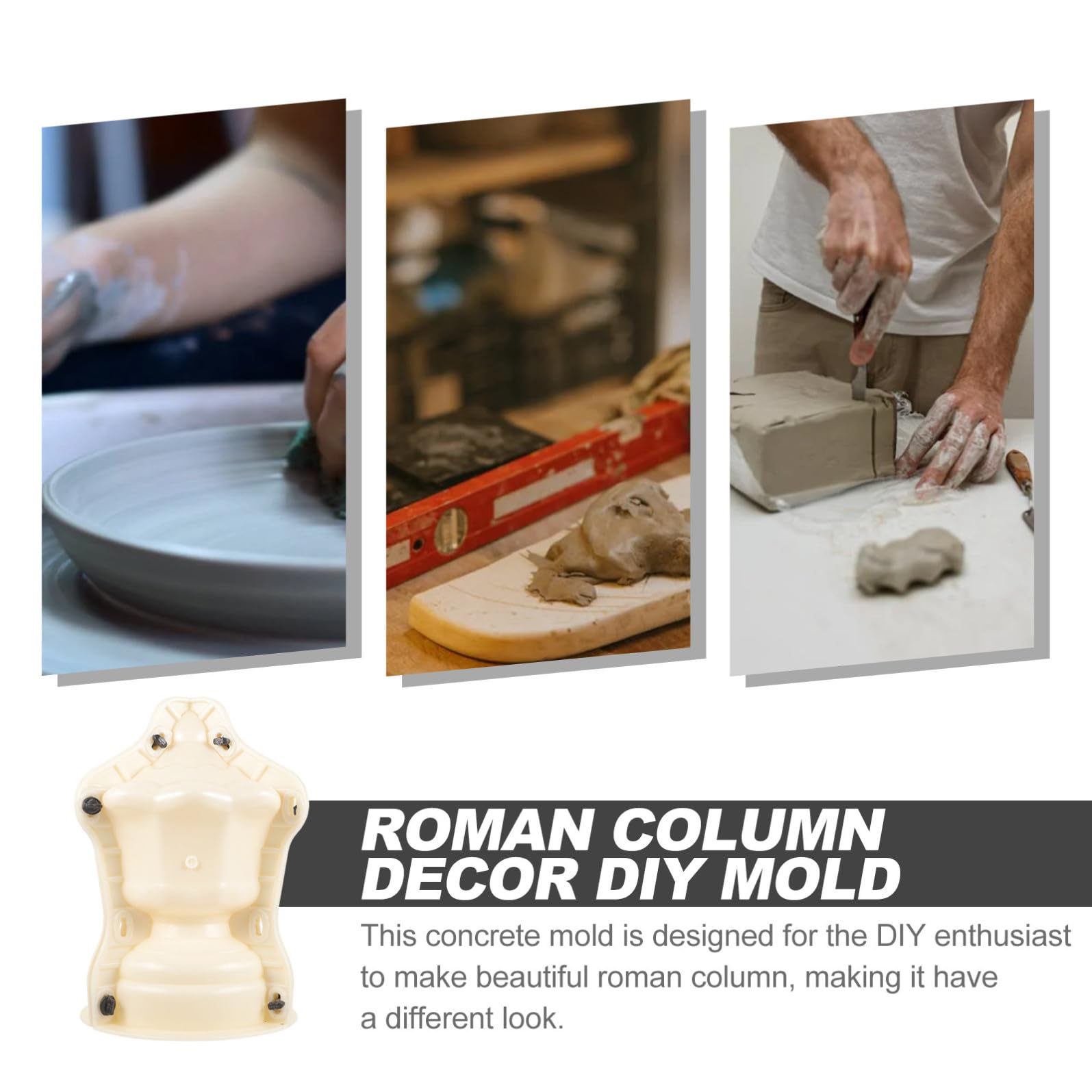 INOOMP Stampo per Colonna Romana in Plastica Beige Leggera senza Bave, Modello Sfera per Decorazione Balcone e Giardino, per Appassionati di Fai-da-te