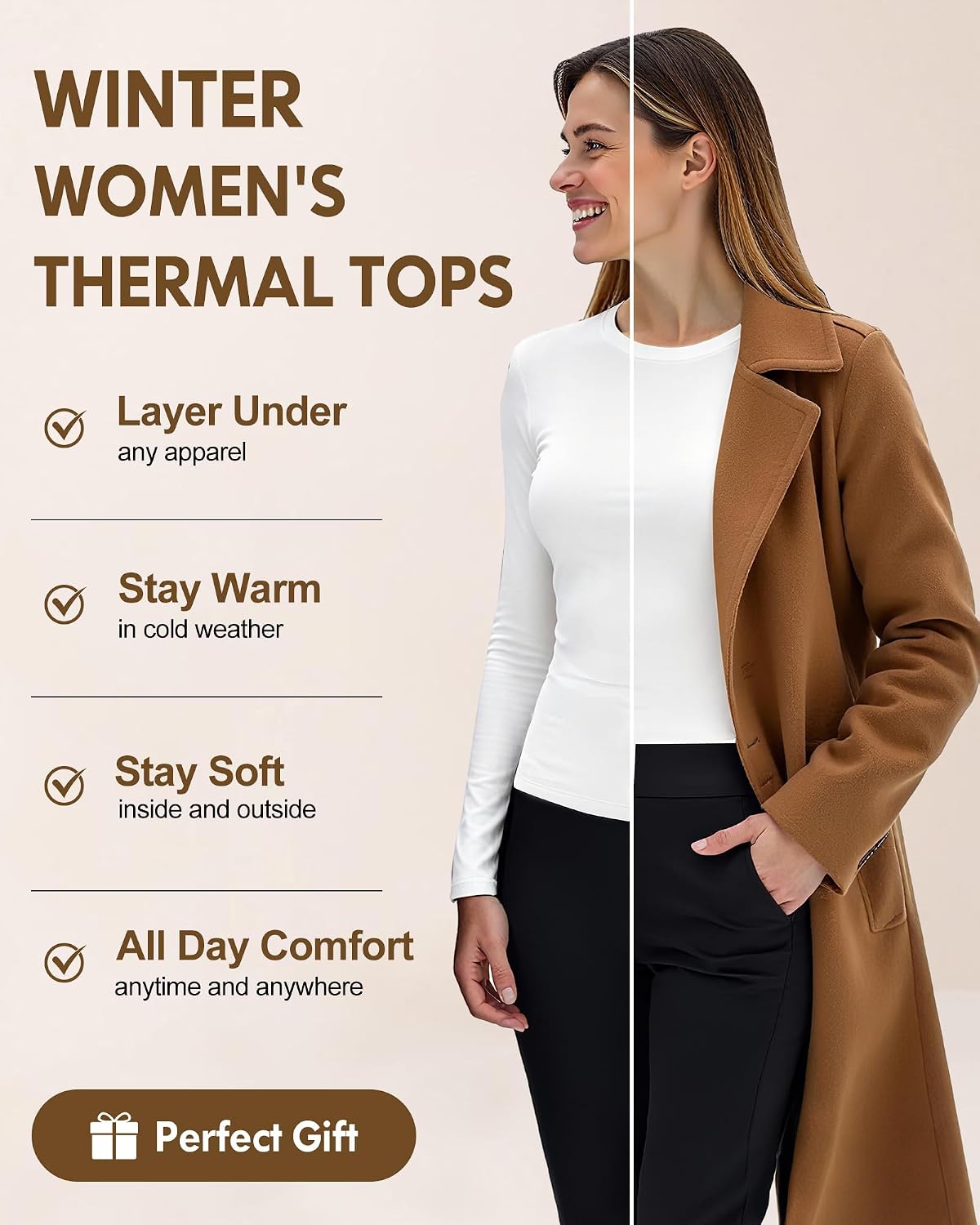 4 or 2 Pack Women's Thermal Shirts Long Sleeve Fleece Lined Base Layer