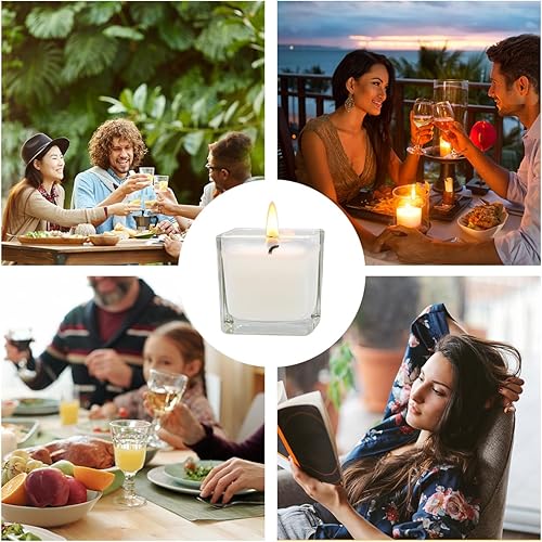Miniatura 5 de Kingyo Paquete de 20 velas votivas blancas sin perfume en tarro de vidrio cuadrado transparente, 10 horas de tiempo de combustión, perfectas para