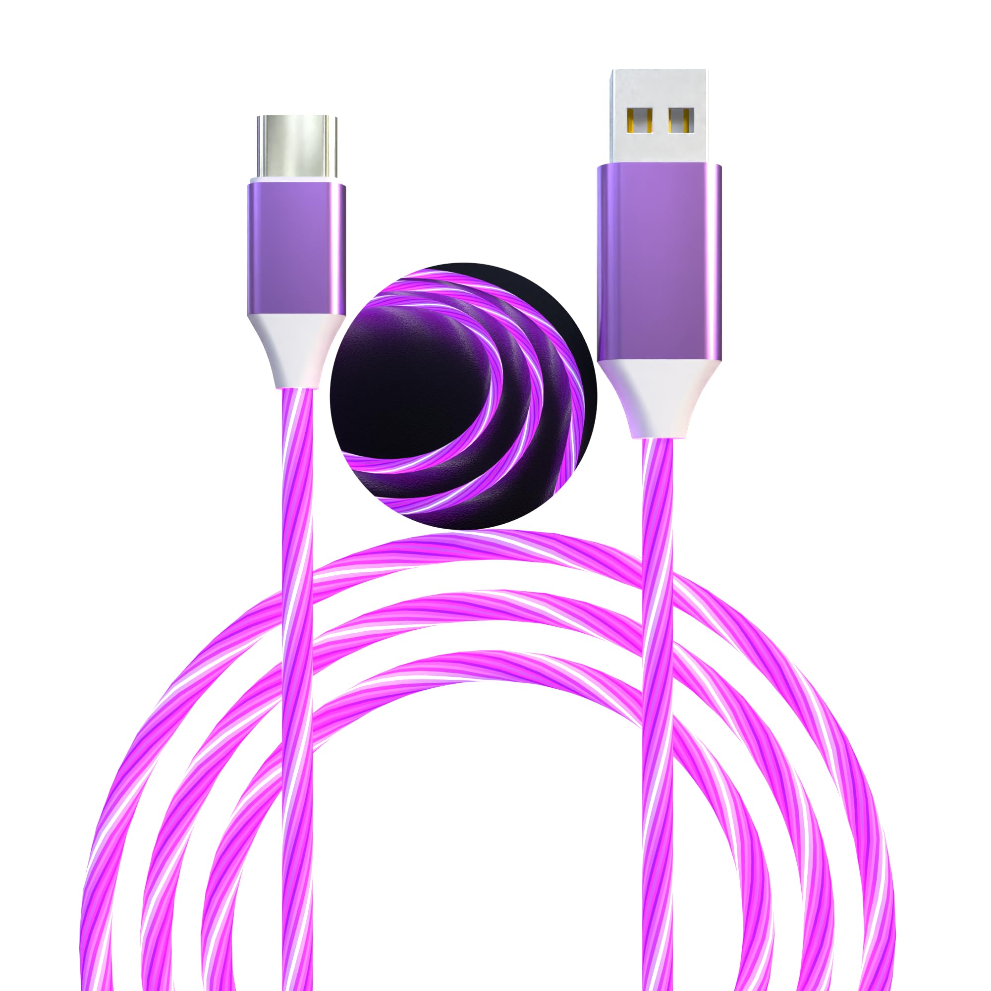 Light up USB C Charging Cable,Type C Led Charging Cable,USB A to USB C Light Up Charger Cord with TPE Material,Compatible with Samsung Galaxy S21 S20 S10/S9/Note 20/10/9/8 (3.3ft,Purple) - Purple