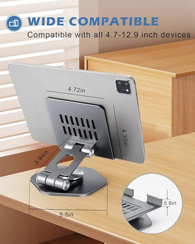 Soporte de aluminio para tablet con base giratoria 360°, gris miniatura 6