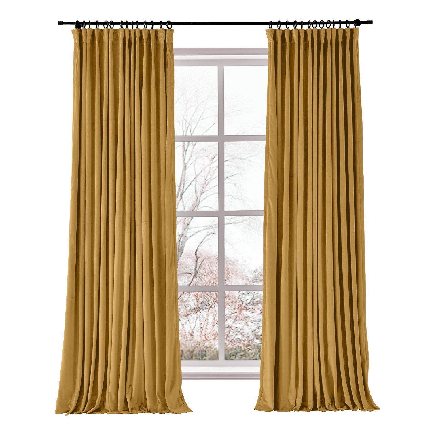 ChadMade Rideau Velours Mat Solide Lourd Draperies Occultants Double Face 168 x 230 CM, Rideau Ruban Plissés pour Salon Balcon Chambre (Blé)