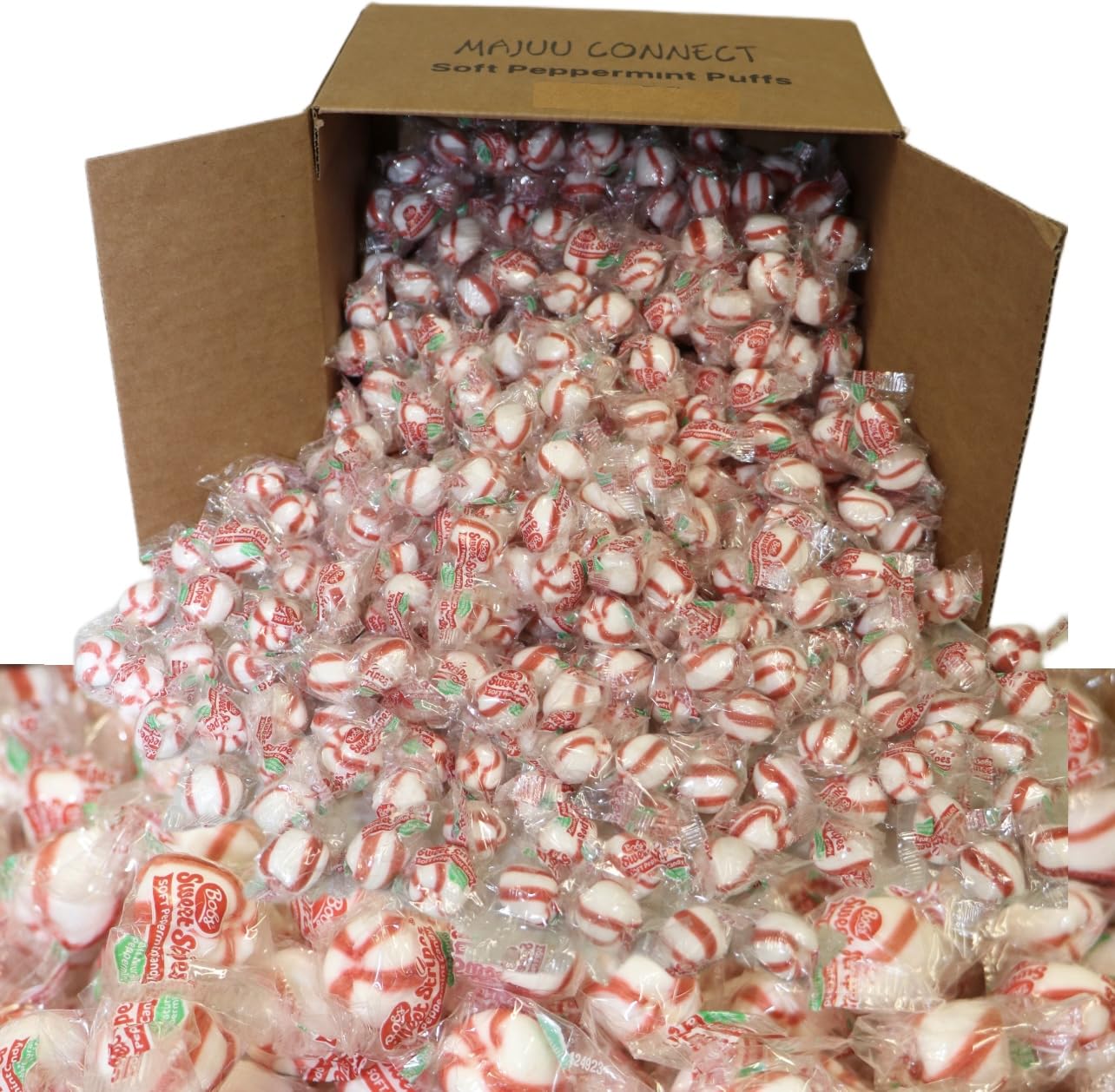 Soft Peppermint Sweet Red and White Striped (2 Pound (Pack of 1) Peppermint Puffs Candy Balls - Melt Away Mints -Individually Wrapped BULK Pack. MAJUU CONNECT.