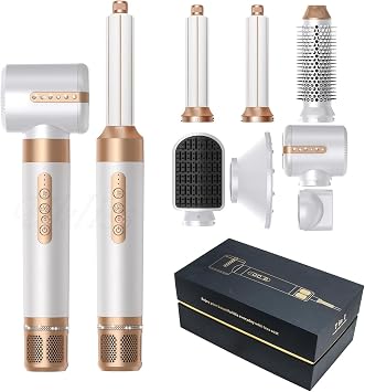 TANSHINE 7 in 1 Auto Wrap Hairstyler,110000 RPM High Speed Ionic Hair Dryer,Hot Air Brush for Hair Styling, Automatic Blowout Brush Set with Detachable Heads Comb for Straightening Voluming,White