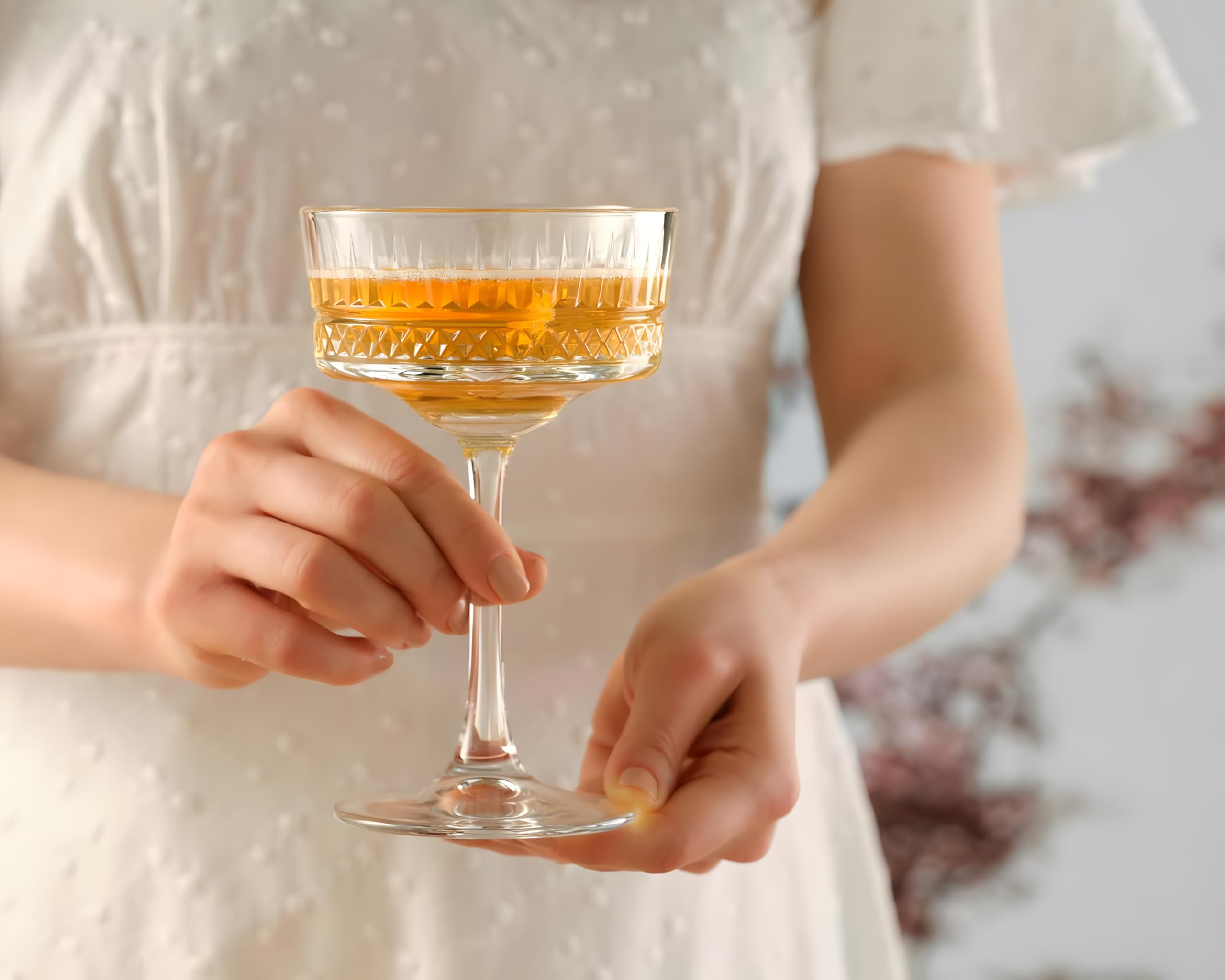Inovique Enterprises Prime Vintage Coupe Glasses Set of 6 - 260ml Cut Glass Cocktail Glasses for Martinis, Champagne & More | Crystal Look, Durable, Lead-Free 3