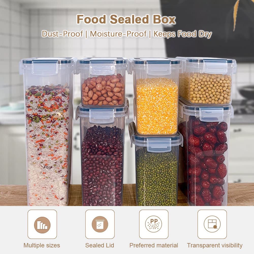 Wakects Contenedores de Almacenamiento de Alimentos con Tapas Herméticas, 7 Piezas, para Despensa de Cocina