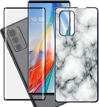 Case + Tempered Glass Screen Protector for LG Wing 5G 6.8", Black Hard PC Phone Protective case Shock-Absorption Bumper Cover [Ultra-Thin and Lightweight Design] - WM73