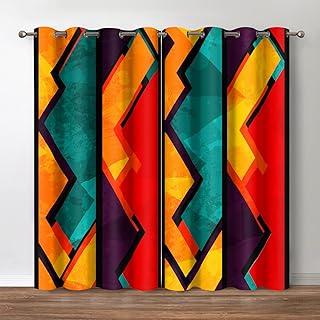 Jekeno Geometric Patterns Blackout Curtains - Colorful Pop Art Style Rai...