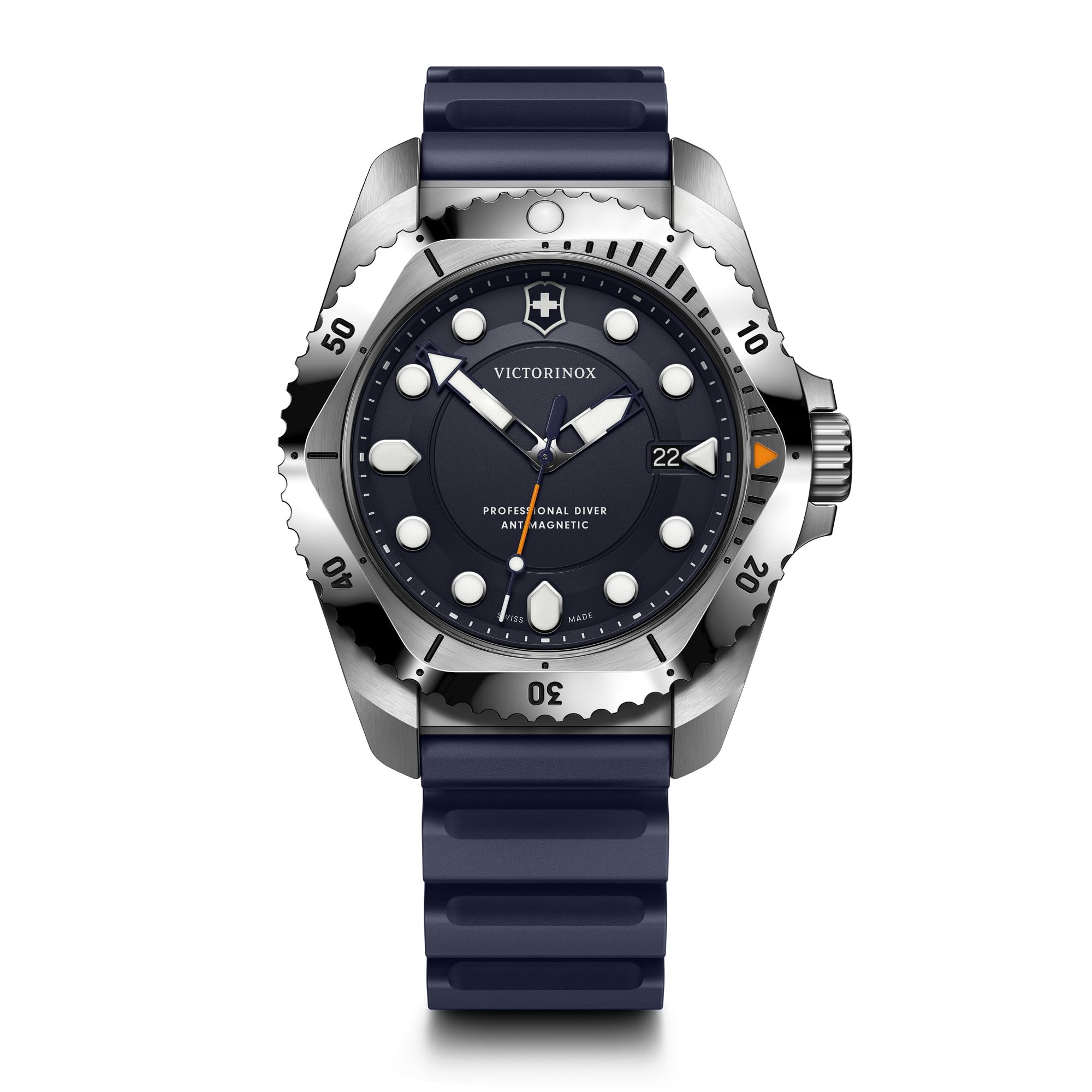 Victorinox Men’s Watch Dive Pro Ø 43 mm, Swiss Made, Analogue Quartz, Water-Resistant up to 300 m, Sapphire Glass, Rubber Strap, Blue