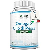 Omega 3 Olio di Pesce 1000mg Formato TG – 365 Capsule Softgels – 540mg EPA e 360mg DHA per Porzione – Omega3 Fish Oil da Pesce Selvatico – Prodotto in Europa – Nu U Nutrition