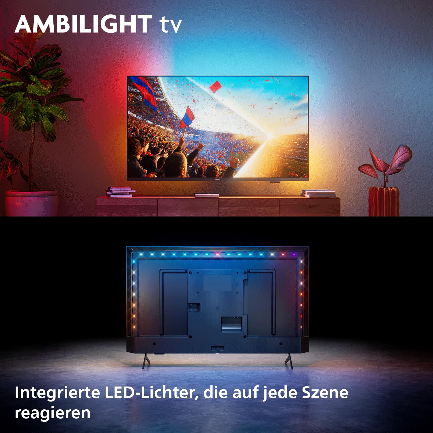 PHILIPS Ambilight TV 43PUS8001/12 43 Zoll 4K QLED Smart-TV | Pixel Precise Ultra HD, Titan OS, Dolby Atmos Sound