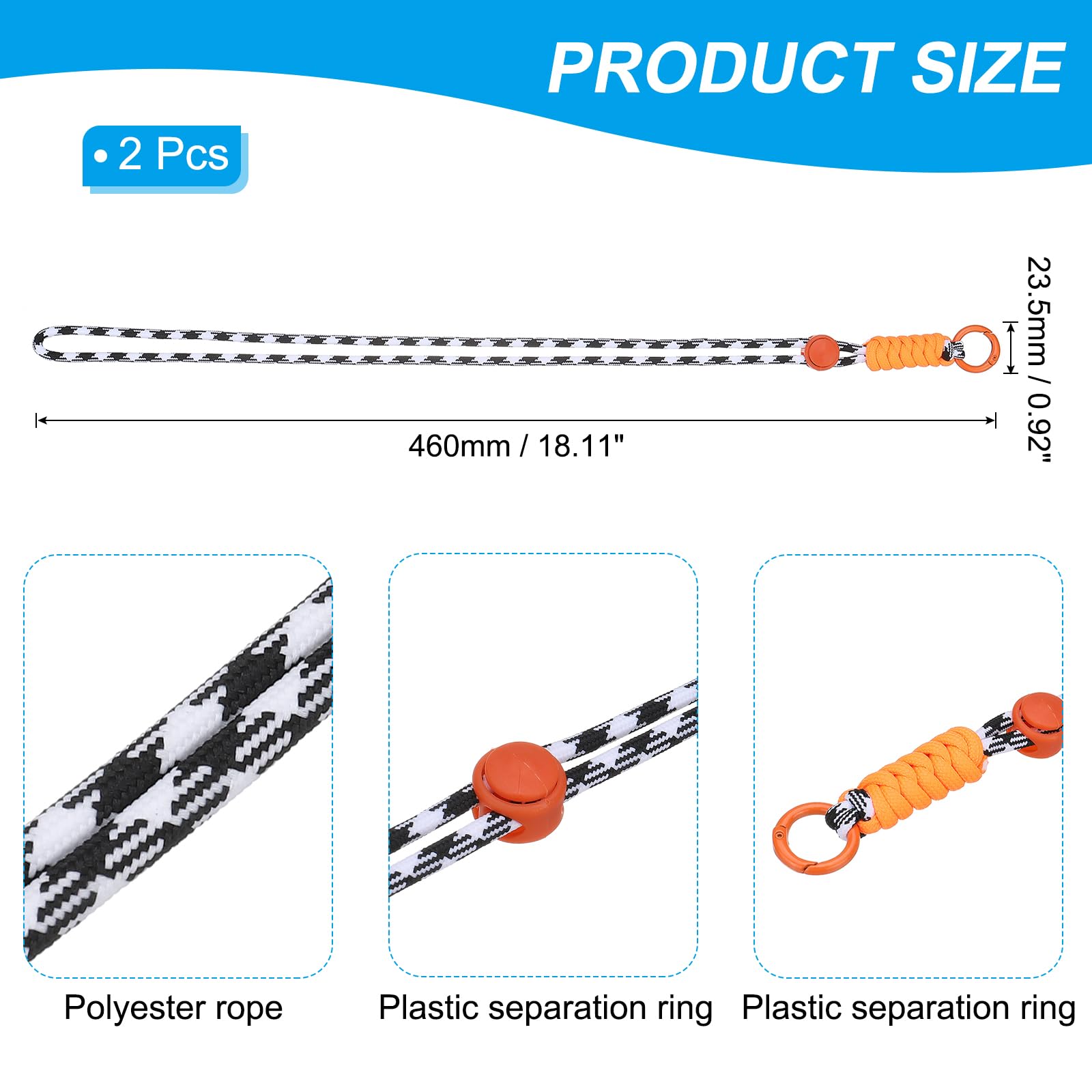 PATIKIL 2 Pcs Paracord Lanyard Necklace, Paracord Lanyard with Split Ring & Clip - Image 2