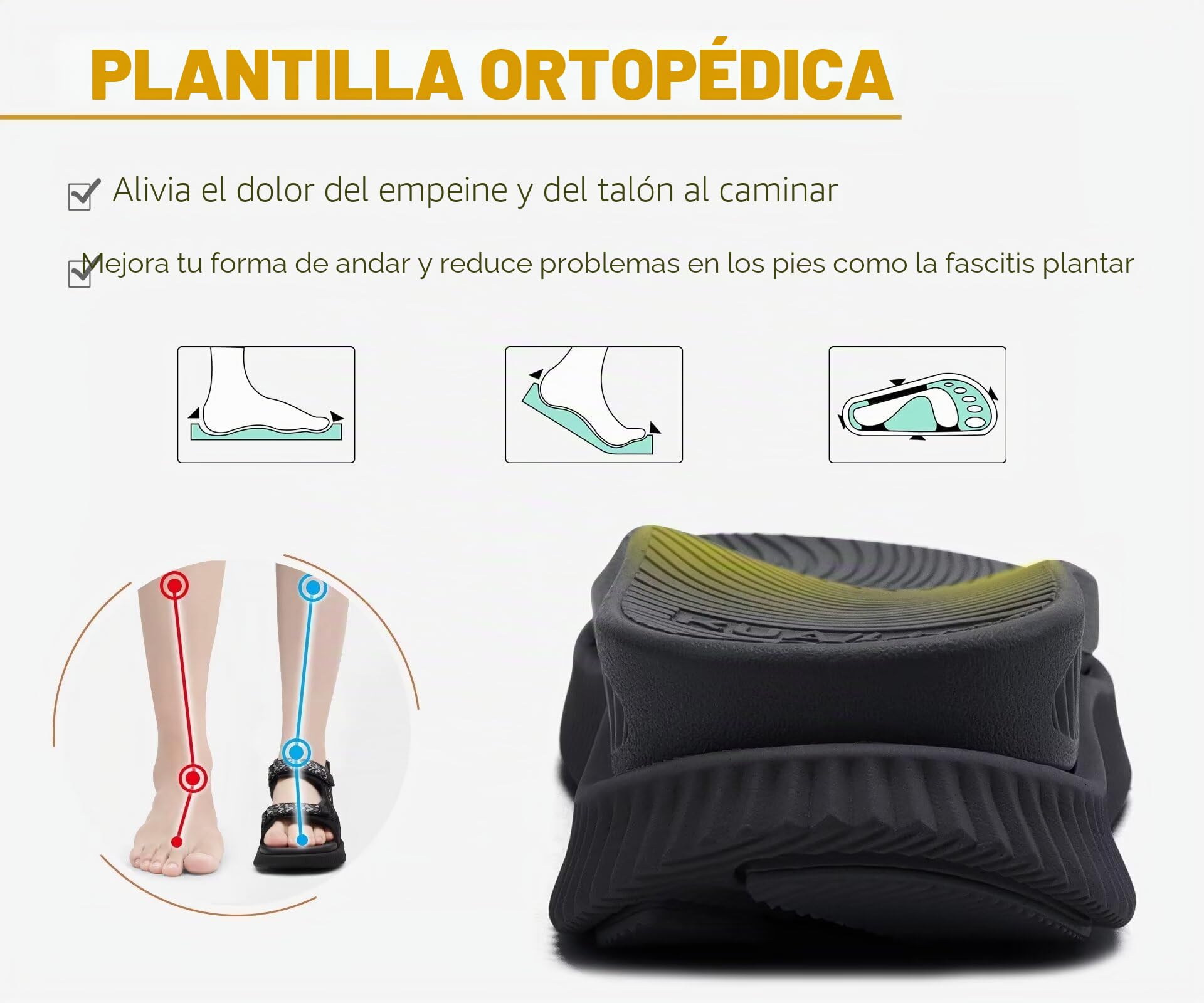 KuaiLu Sandalias Trekking Deportivas Mujer Ortopedicas Senderismo Sandalias | Comodas Caminar Fascitis Plantar Sandalias Verano Abierta Ligera Cuero Ajustables Antideslizantes Sandalias Montaña Negro 38