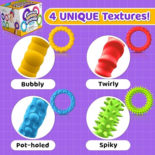 Miniatura 4 de Juguetes sensoriales antiestrés para niños y adultos, paquete de 4 pulseras elásticas para ansiedad  Juguetes sensoriales para autismo con textura y