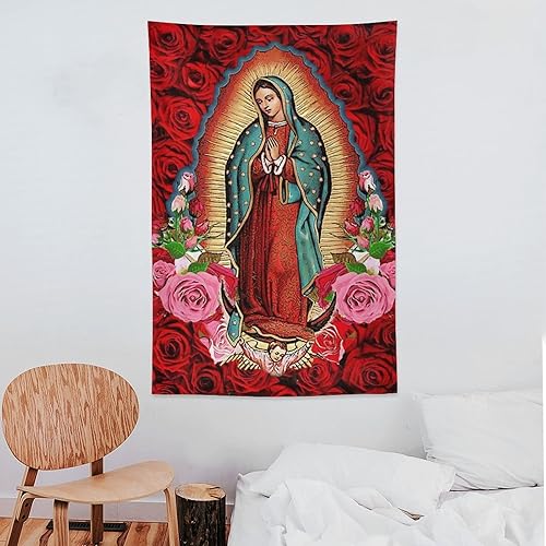 Miniatura 7 de MrpsElk Tapiz de Virgen María Nuestra Señora de Guadalupe para dormitorio, tapices estéticos para habitación, decoración del hogar, tapiz colgante