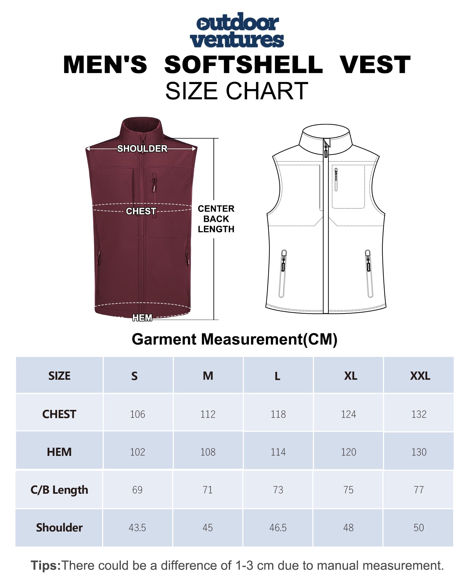 Outdoor Ventures Softshell Weste Herren Wasserdicht Winddichte Ärmellose Jacke Sportlich,Mehrere Taschen Body Warmer Golf Softshellweste für Männer