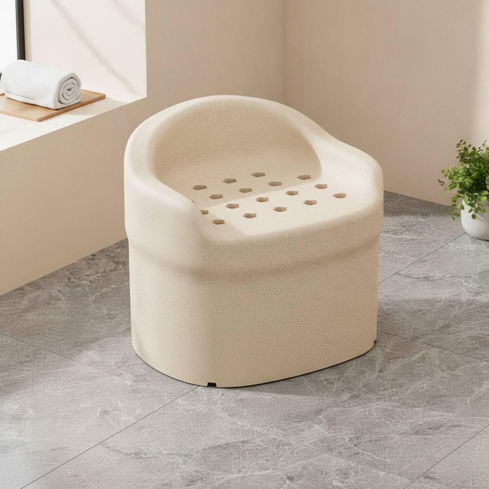 Sgabello da Doccia con Schienale Impermeabile Sgabello da Bagno con Schienale Antiscivolo Sedia Doccia Fori di Drenaggio per le Persone Anziane, Grigio