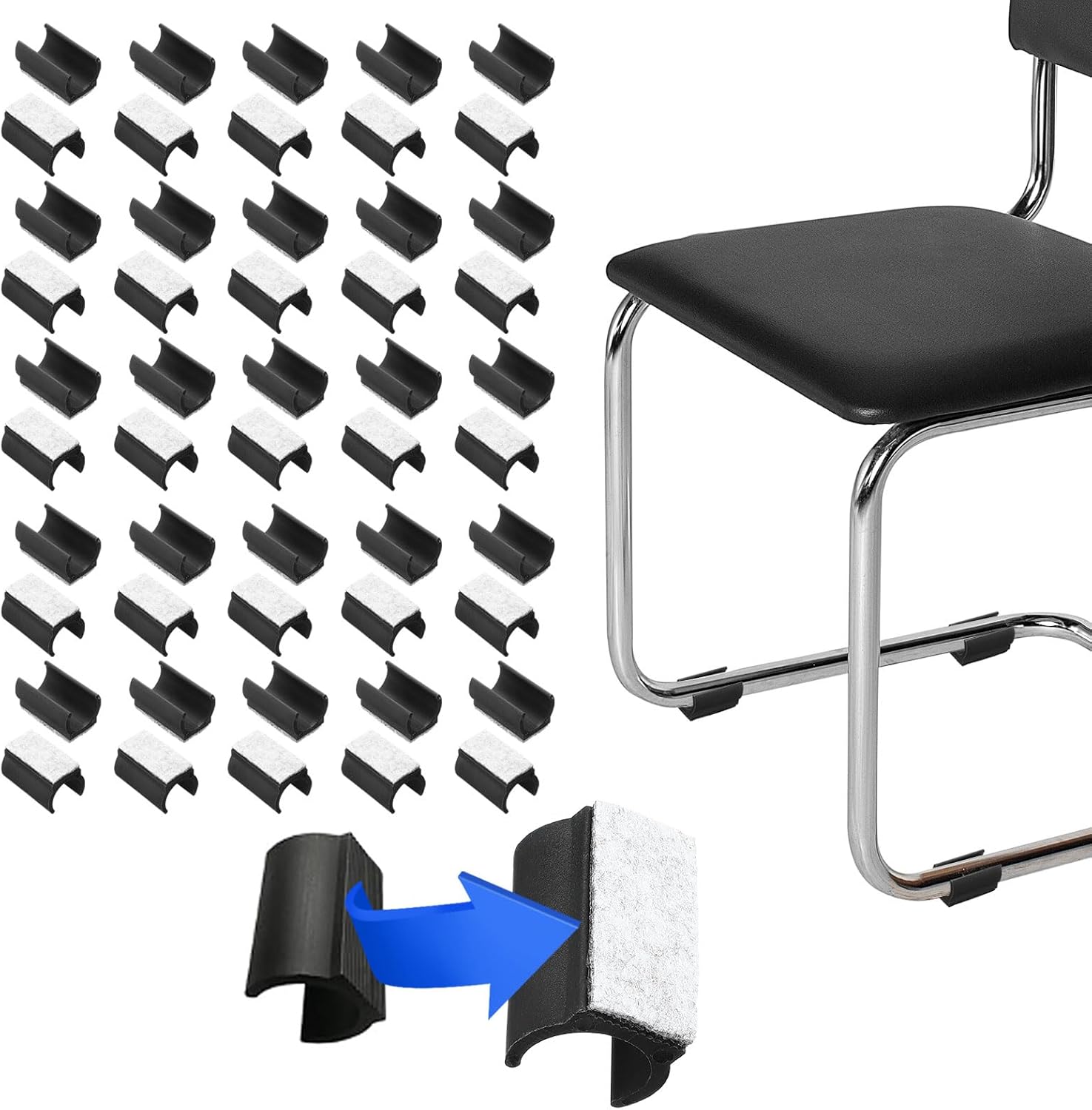PATIKIL Rectangle U Shaped Chair Leg Tips Caps with Felt Pads, 50 Pack Slide Smoothly Furniture Feet Floor No Scratches No Noise Protectors Protect Hardwood Floors Fit Dia 22 mm Leg, Gray