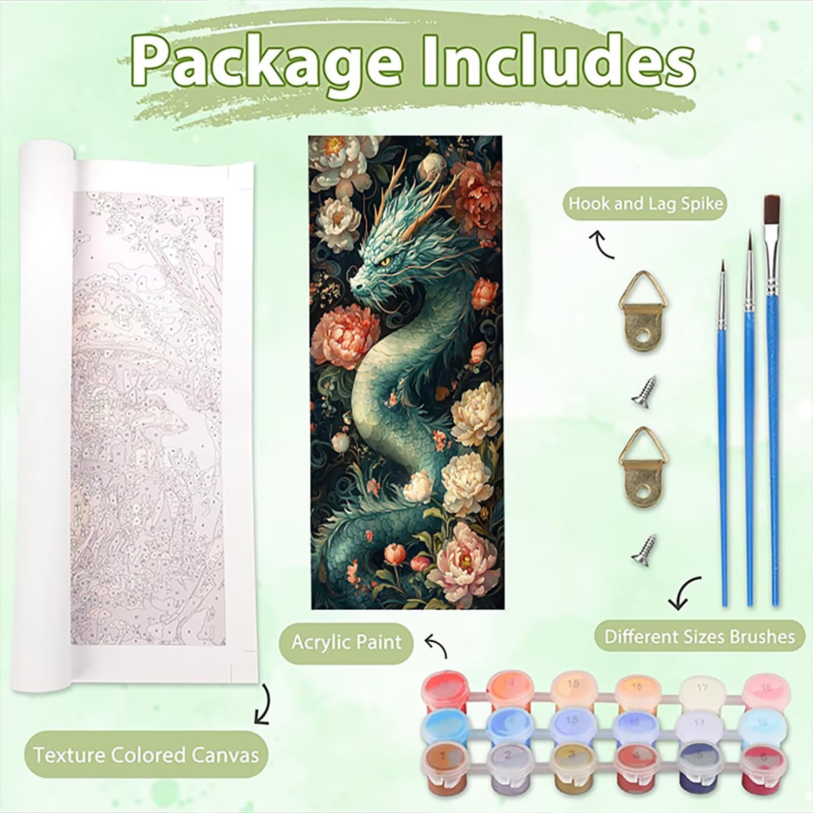 Malen Nach Zahlen 50x150cm Leinwand Blumen Malen Nach Zahlen Erwachsene mit Ohne Rahmen, DIY Kreativ Set für Erwachsene mit Pinseln und Acrylfarbe, Zimmer Deko Drache Landschaft Geschenk, P0M-773