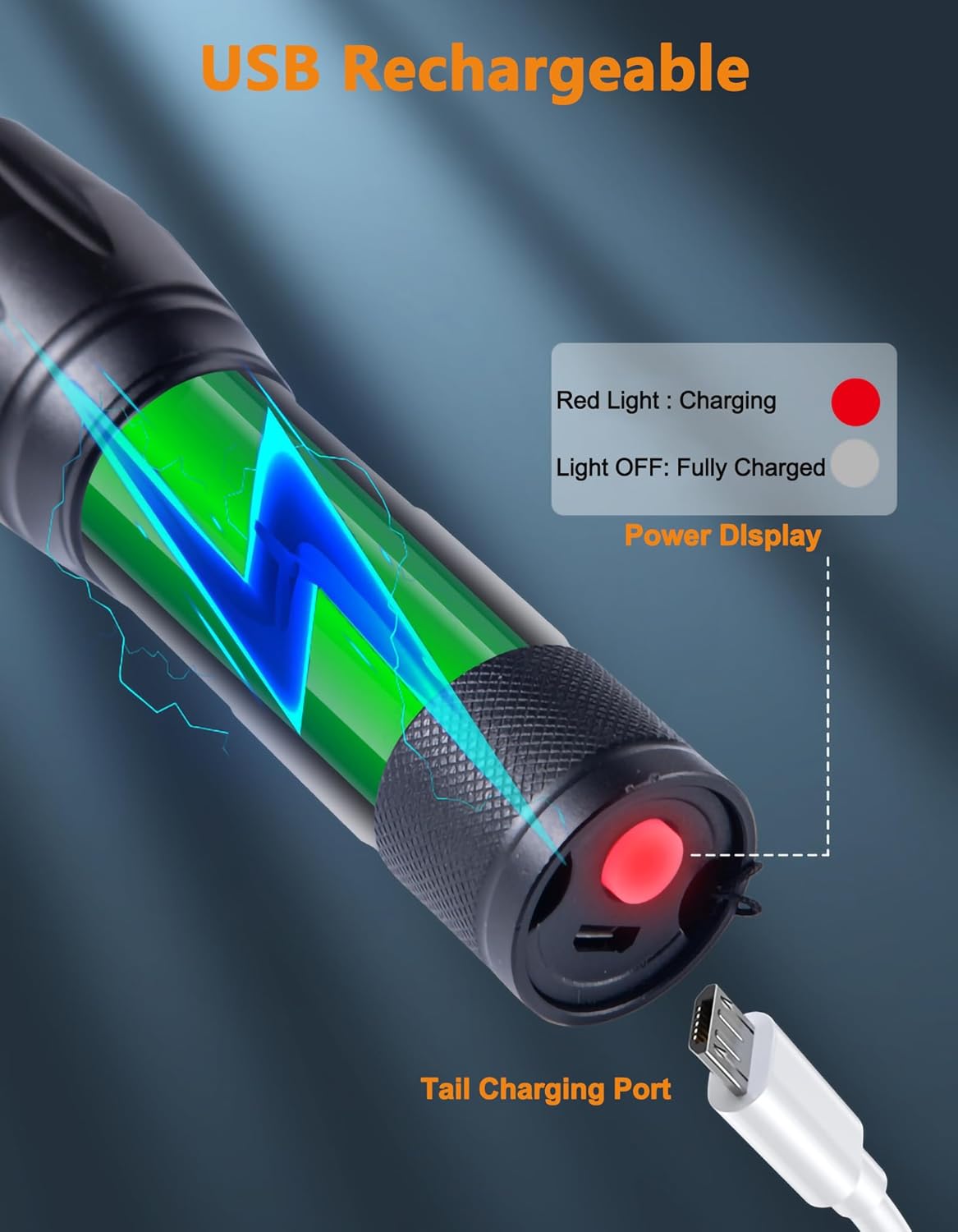 WINDFIRE Multicolor Flashlights Rechargeable, 4 Color in 1 LED Tactical Flashlight with White Blue Green Red Light, Built-in Battery, Zoomable, for Camping Hiking Fishing Hunting Astronomy